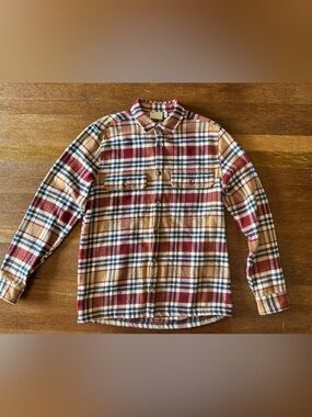 ASOS DESIGN Men’s S Plaid Flannel Overshirt Red Navy Tan Button Front